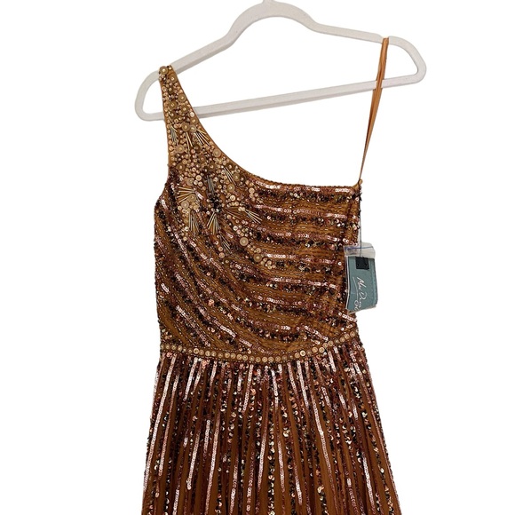 NWT Mac Duggal Copper Embellished Beaded Sequin One Shoulder A-Line Formal Gown - Picture 3 of 8